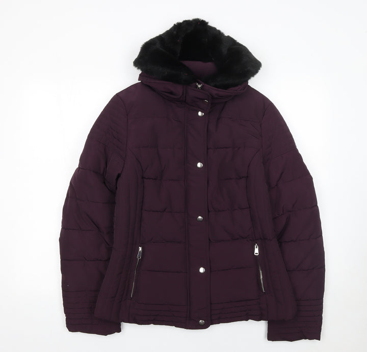 Dunnes Stores Womens Purple Faux Fur Collar Puffer Jacket Size 14