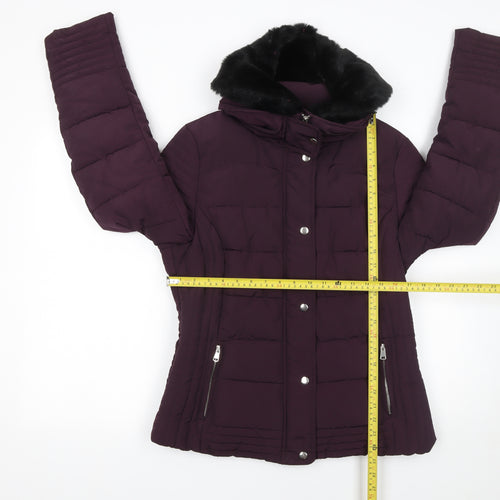 Dunnes Stores Womens Purple Faux Fur Collar Puffer Jacket Size 14
