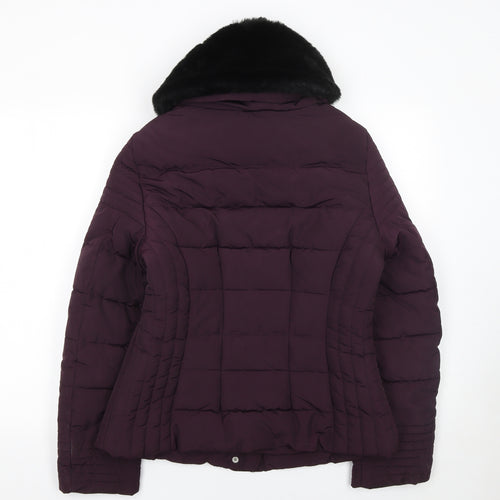 Dunnes Stores Womens Purple Faux Fur Collar Puffer Jacket Size 14