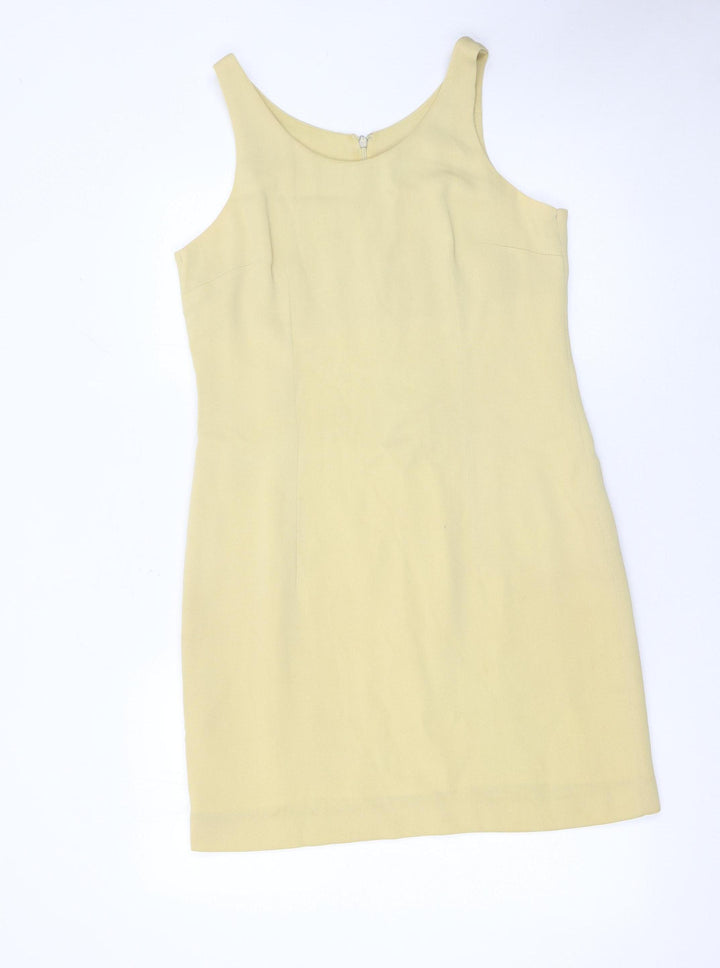 Jigsaw Women’s Beige Sheath Wool Dress Size 14 Sleeveless Workwear