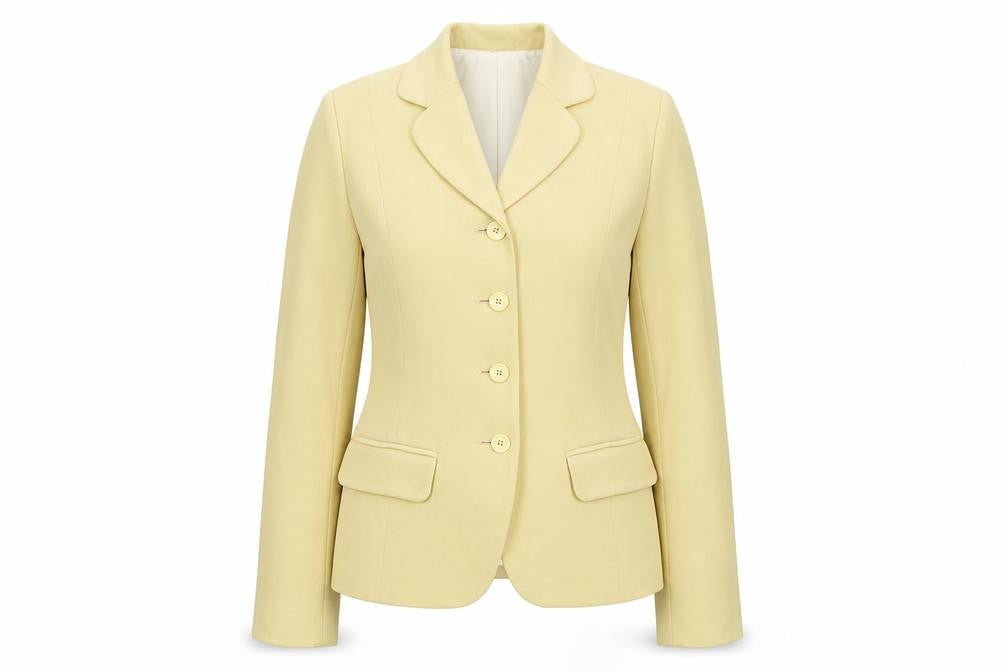 Front view of Jigsaw women’s beige, size UK 12, single-breasted blazer jacket