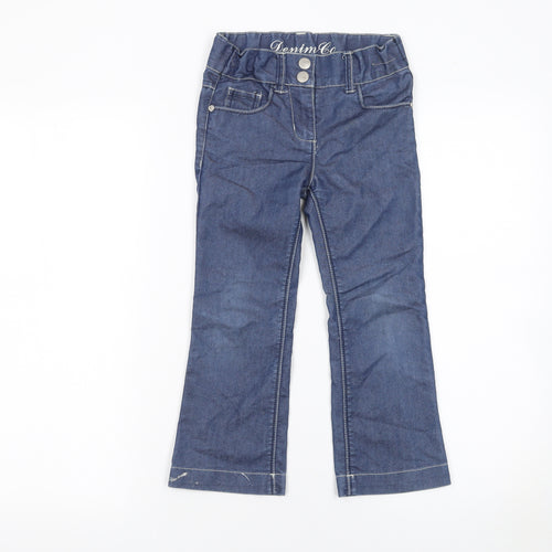 Denim Co Girls Blue Bootcut Jeans 5 Years Cotton Blend Embroidered Pockets