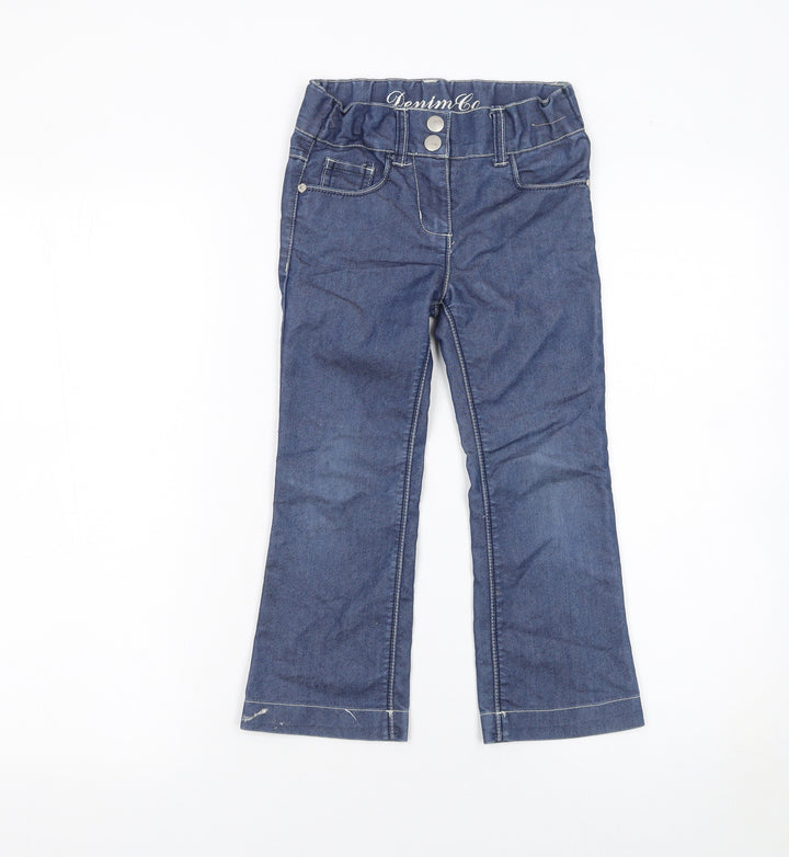 Denim Co Girls Blue Bootcut Jeans 5 Years Cotton Blend Embroidered Pockets