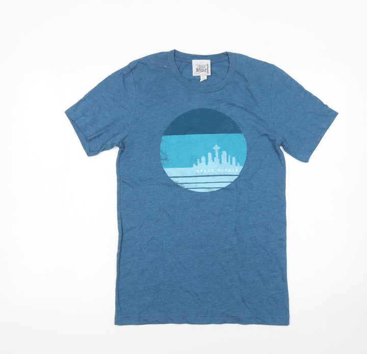 Space Needle Men’s Blue Graphic City Print Crew Neck T-Shirt Size S