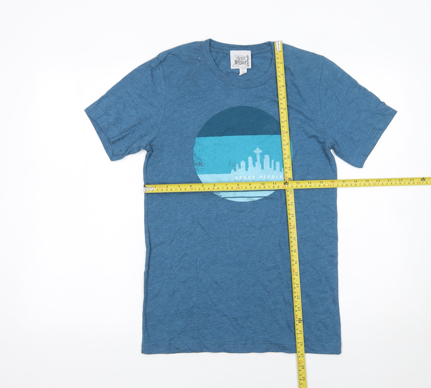 Space Needle Men’s Blue Graphic City Print Crew Neck T-Shirt Size S