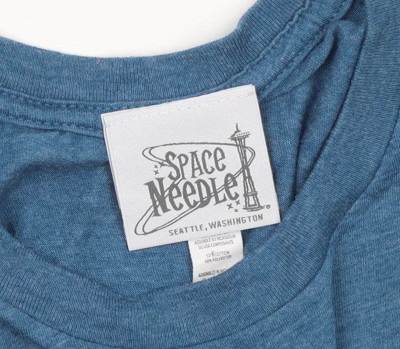 Space Needle Men’s Blue Graphic City Print Crew Neck T-Shirt Size S