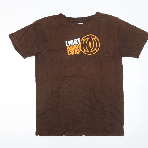 Light Corp Men's Brown Graphic Print Cotton T-Shirt Size S