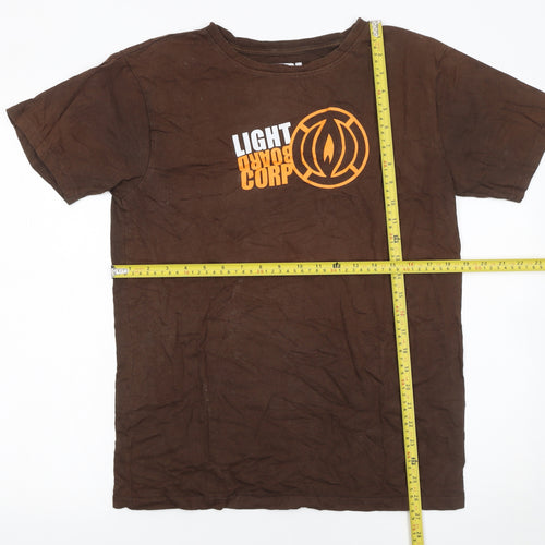 Light Corp Men's Brown Graphic Print Cotton T-Shirt Size S