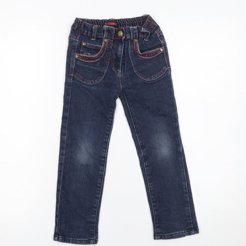 Denim Co Girls Blue Straight Jeans 5 Years Embroidered Heart Style