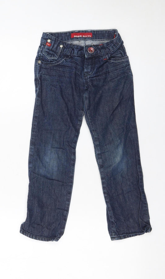 Miss Sixty Girls Blue Denim Rhinestone Embroidered Straight Jeans 6 Years