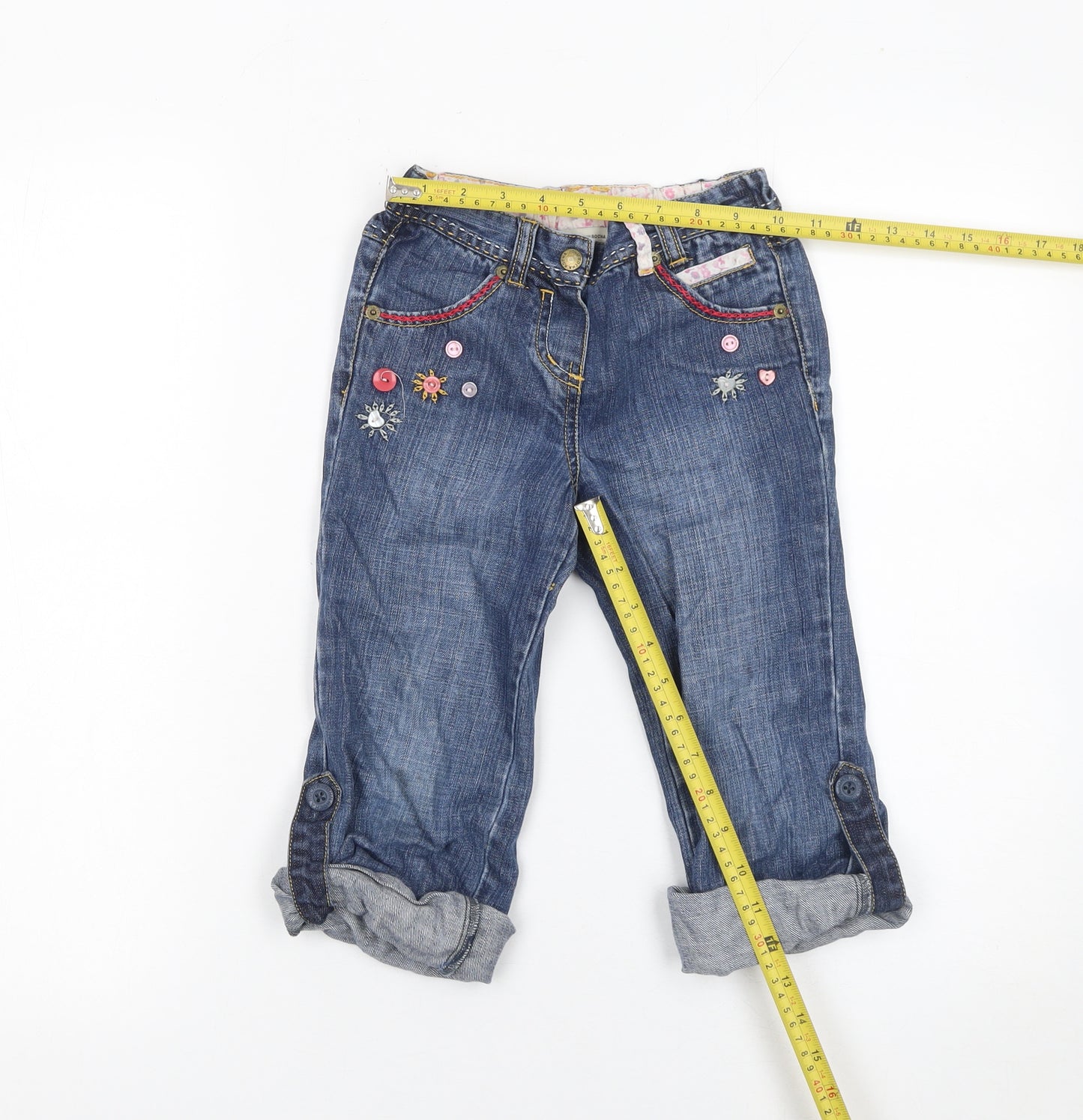 Rocha John Rocha Girls Blue Embroidered Cropped Denim Jeans 5 Years