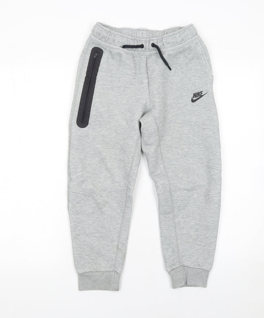 Nike Boys Grey Jogger Fleece Trousers M 10-11 Years Drawstring Waist