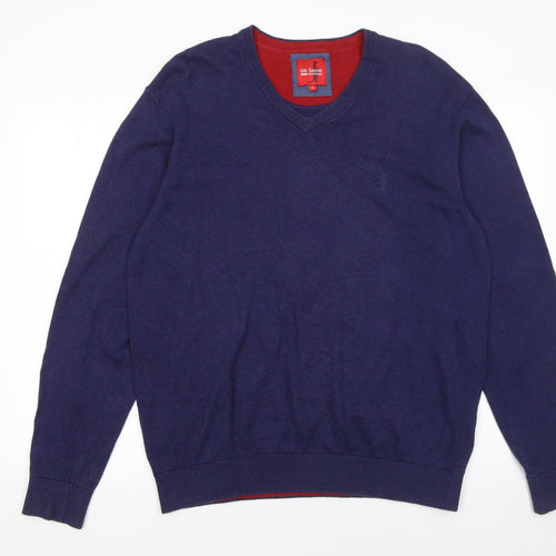 6th Sense Men's Blue Cotton V-Neck Pullover Jumper XL