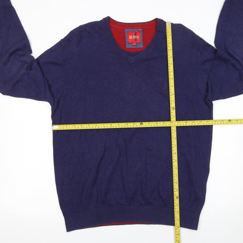 6th Sense Men's Blue Cotton V-Neck Pullover Jumper XL