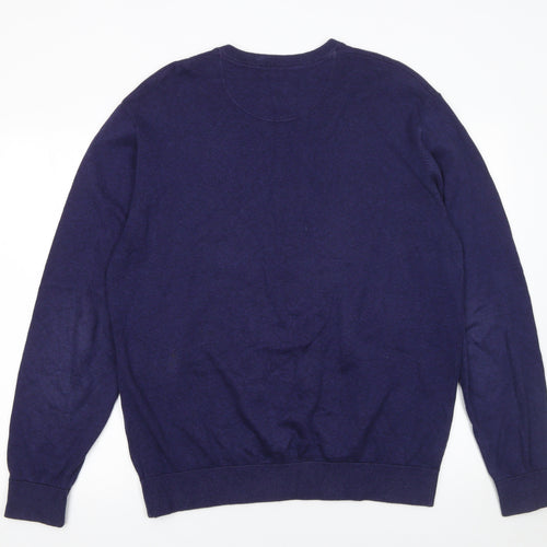 6th Sense Men's Blue Cotton V-Neck Pullover Jumper XL
