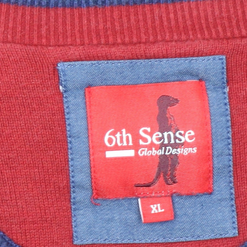 6th Sense Men's Blue Cotton V-Neck Pullover Jumper XL