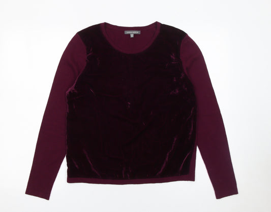 Laura Ashley Womens Purple Velvet Wool Cashmere Jumper Size 10