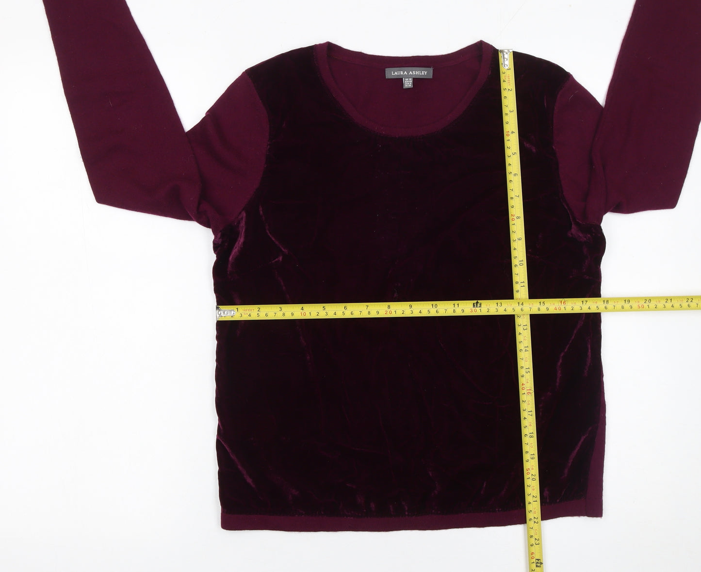 Laura Ashley Womens Purple Velvet Wool Cashmere Jumper Size 10