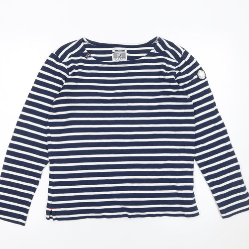 Voile Bleue Women's Blue White Striped Long Sleeve Nautical Cotton Top Size L