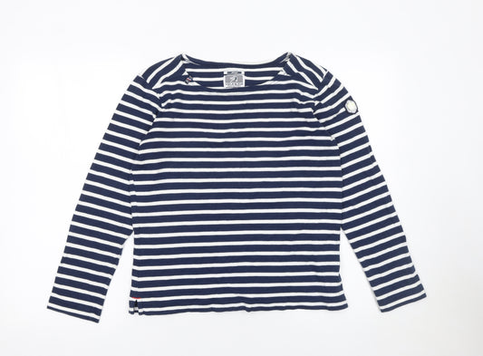 Voile Bleue Women's Blue White Striped Long Sleeve Nautical Cotton Top Size L