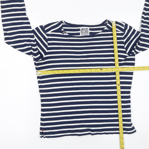 Voile Bleue Women's Blue White Striped Long Sleeve Nautical Cotton Top Size L