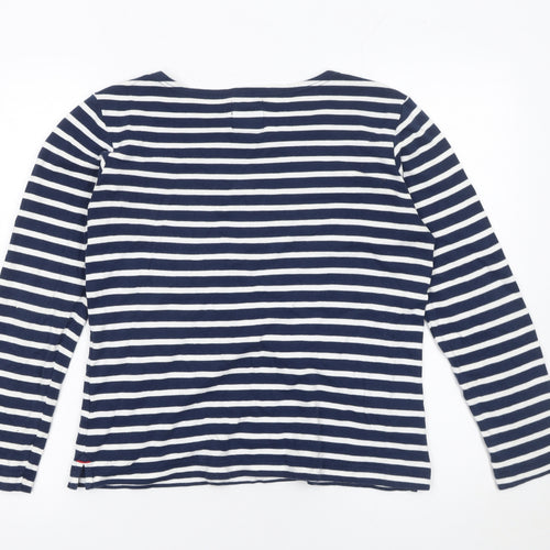 Voile Bleue Women's Blue White Striped Long Sleeve Nautical Cotton Top Size L