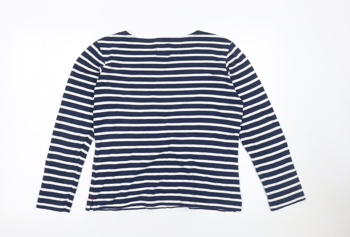Voile Bleue Women's Blue White Striped Long Sleeve Nautical Cotton Top Size L