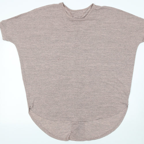 New Look Womens Beige Knit Lace-Up Back Short Sleeve Jumper L