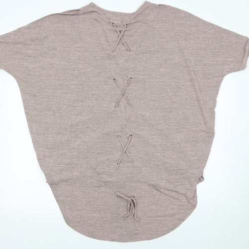 New Look Womens Beige Knit Lace-Up Back Short Sleeve Jumper L