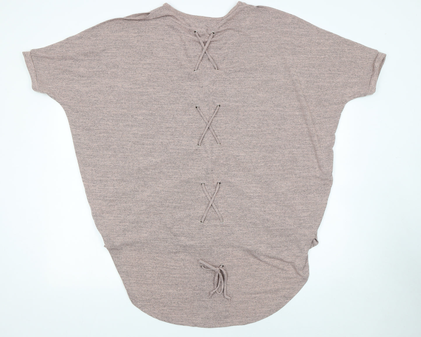 New Look Womens Beige Knit Lace-Up Back Short Sleeve Jumper L