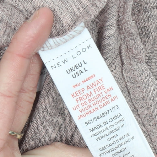 New Look Womens Beige Knit Lace-Up Back Short Sleeve Jumper L