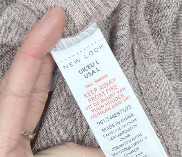 New Look Womens Beige Knit Lace-Up Back Short Sleeve Jumper L