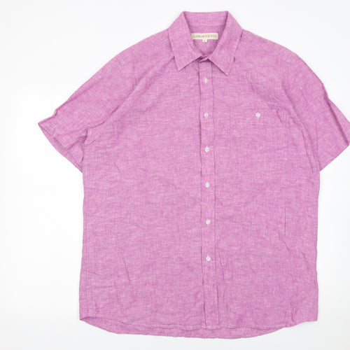 Carraig Donn Men's Pink Linen Cotton Short Sleeve Button-Up Shirt L