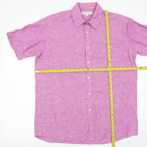 Carraig Donn Men's Pink Linen Cotton Short Sleeve Button-Up Shirt L