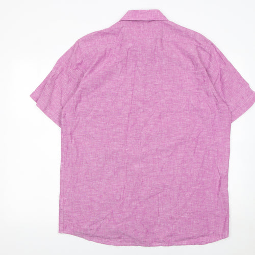 Carraig Donn Men's Pink Linen Cotton Short Sleeve Button-Up Shirt L