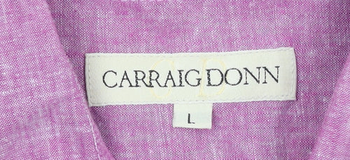 Carraig Donn Men's Pink Linen Cotton Short Sleeve Button-Up Shirt L