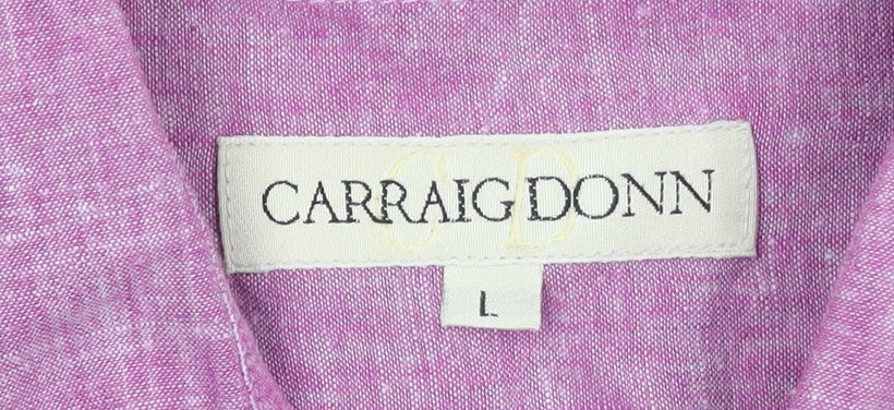 Carraig Donn Men's Pink Linen Cotton Short Sleeve Button-Up Shirt L
