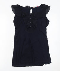A|wear Womens Black Ruffle Sleeveless Tunic Blouse Size 12