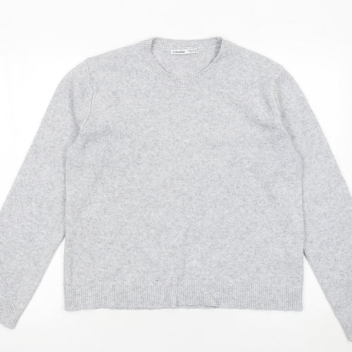 Pull & Bear Women Grey Crew Neck Knit Jumper Size 12