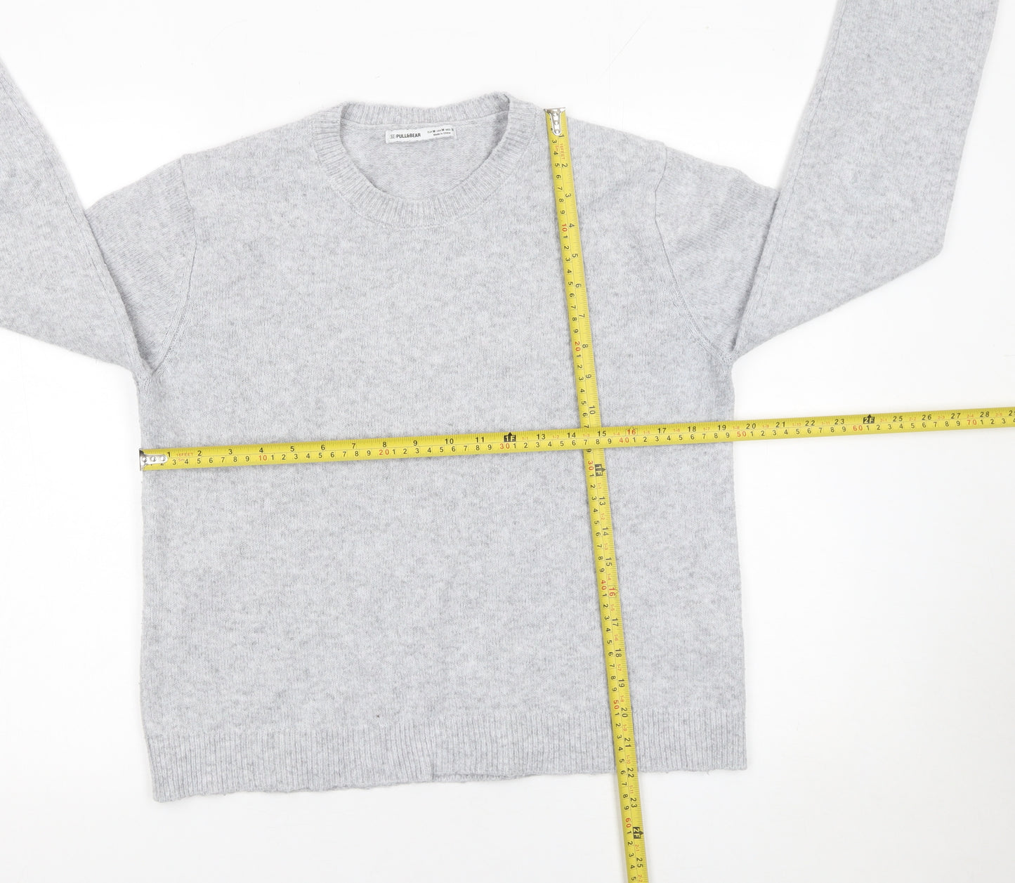 Pull & Bear Women Grey Crew Neck Knit Jumper Size 12