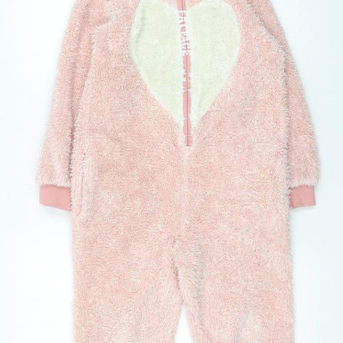 Fat Face Girls Pink Hooded Fleece One Piece 8-9 Years Winter Zip Nightwear
