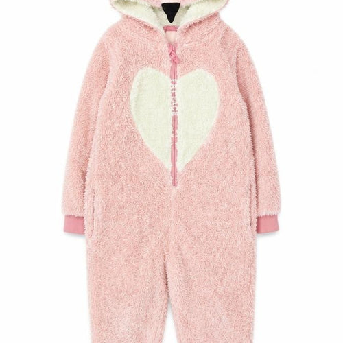 Fat Face Girls Pink Hooded Fleece One Piece 8-9 Years Winter Zip Nightwear