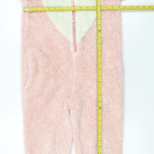 Fat Face Girls Pink Hooded Fleece One Piece 8-9 Years Winter Zip Nightwear