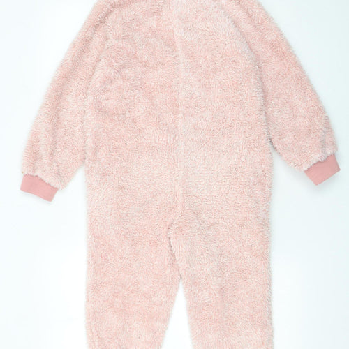 Fat Face Girls Pink Hooded Fleece One Piece 8-9 Years Winter Zip Nightwear