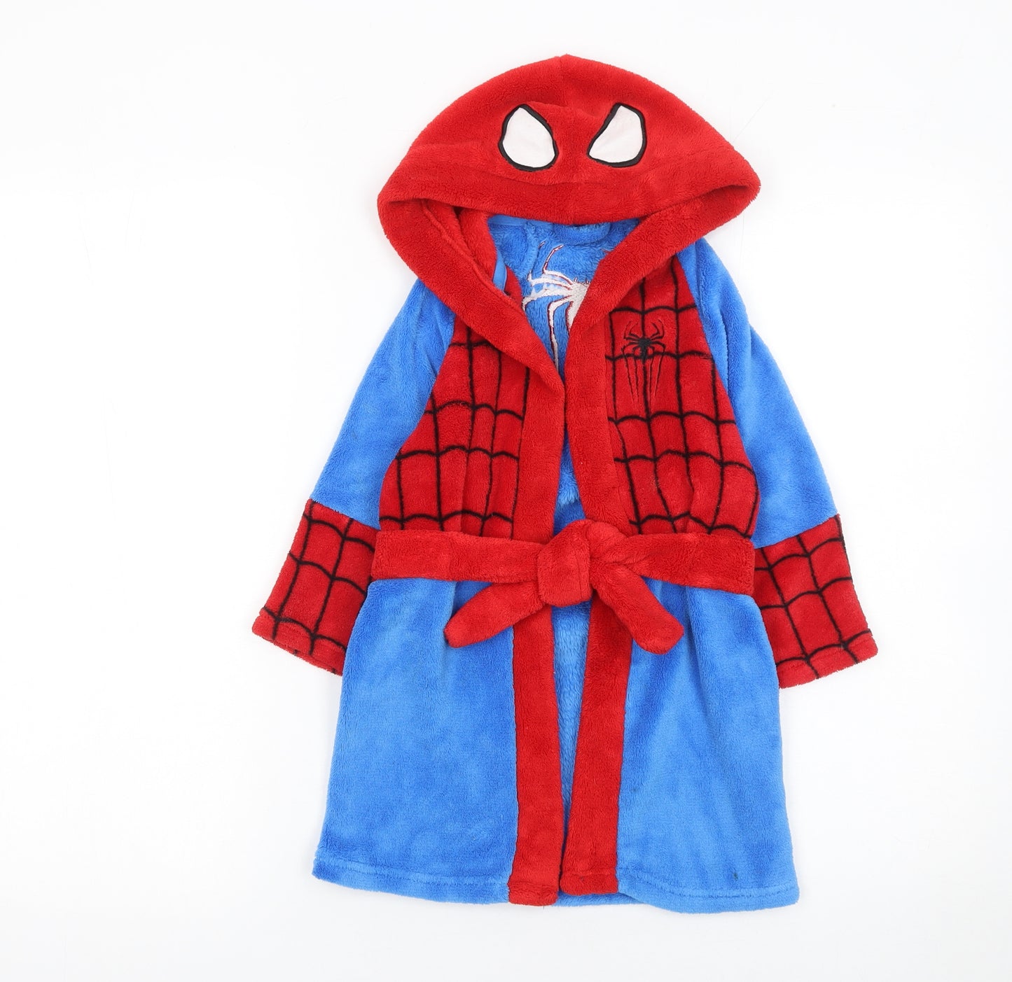 Marvel Boys Blue Red Spider-Man Fleece Hooded Robe 2-3 Years