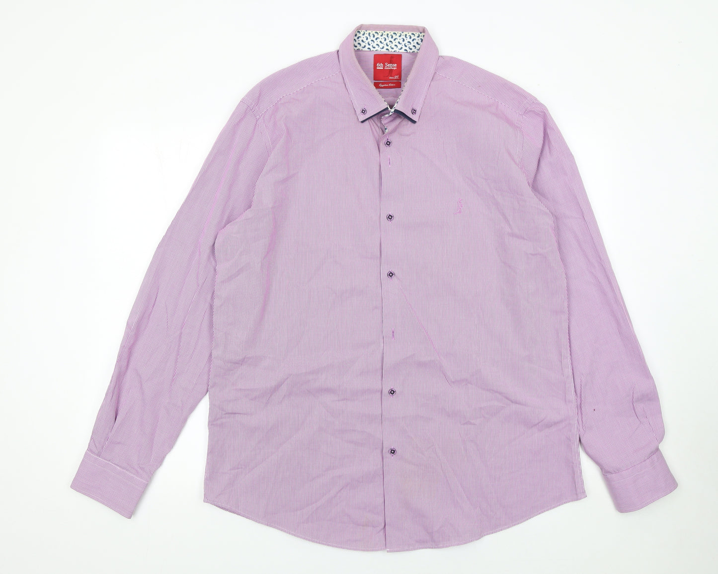 6th Sense Men's Purple Check Egyptian Cotton Long Sleeve Button-Up Shirt 2XL