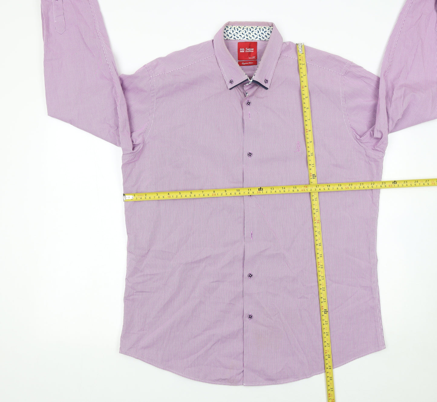 6th Sense Men's Purple Check Egyptian Cotton Long Sleeve Button-Up Shirt 2XL