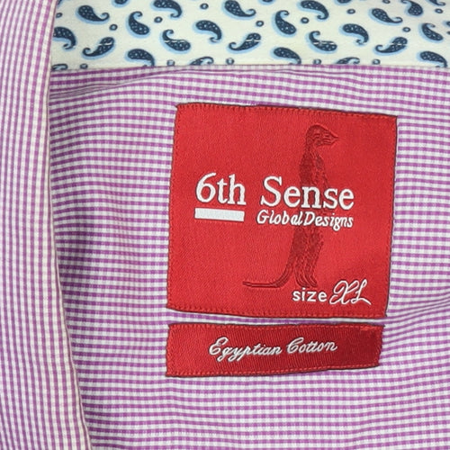 6th Sense Men's Purple Check Egyptian Cotton Long Sleeve Button-Up Shirt 2XL