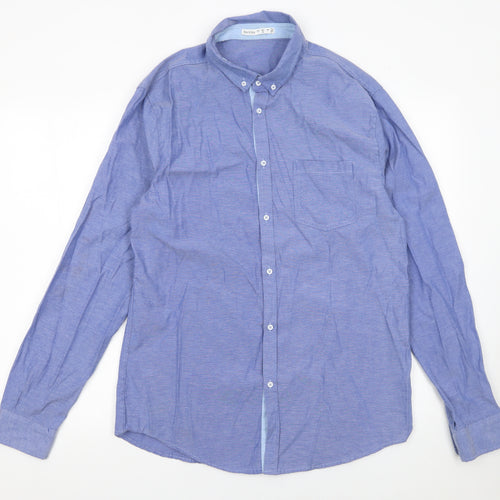 Bershka Men's Blue Regular Fit Button-Down Long Sleeve Casual Shirt Size L