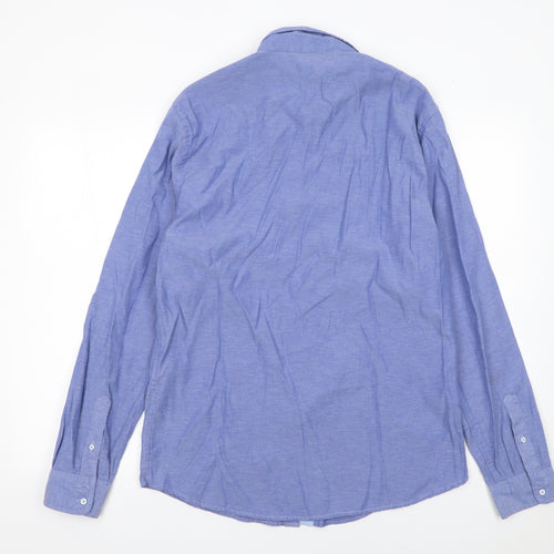 Bershka Men's Blue Regular Fit Button-Down Long Sleeve Casual Shirt Size L